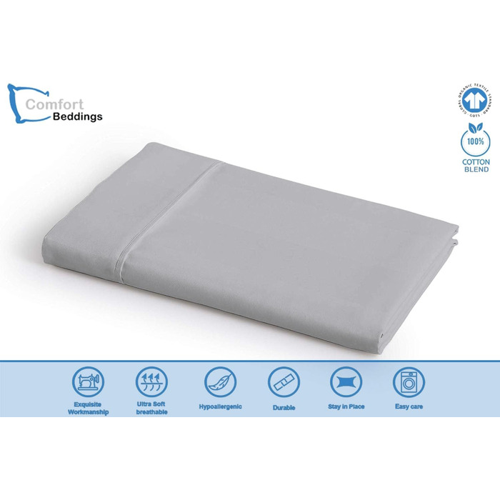 Простирадло Comfort Beddings 600TC, 100% єгипетська бавовна, супер м'яке, гіпоалергенне, односпальне, сріблясте