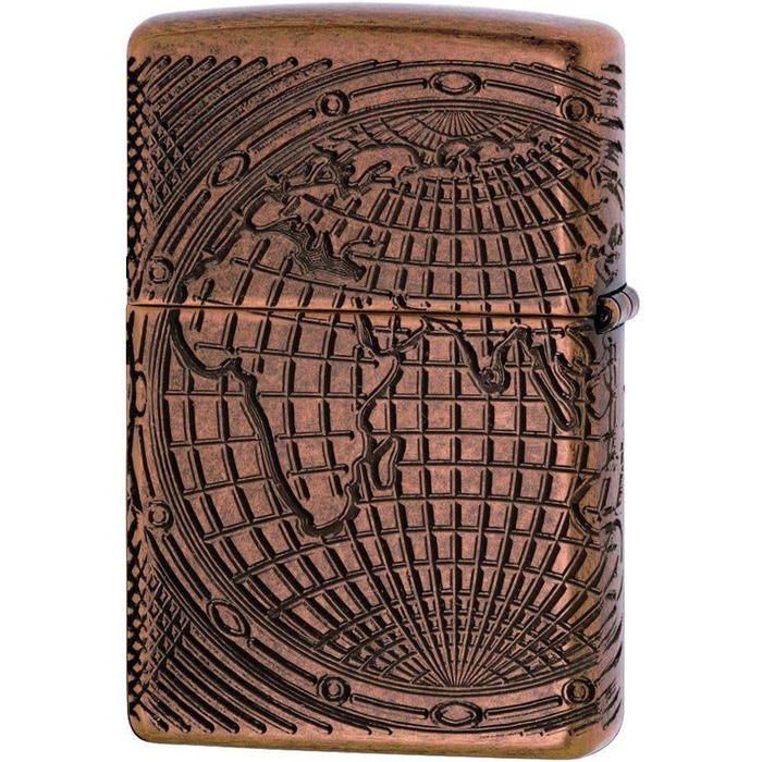 Бензинова запальничка Zippo 29853 з картою світу, антикварна мідь, заправна, у подарунковій коробці