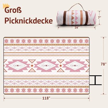 Пікнікова ковдра LARUTAN Boho 200x200 см, водонепроникна, складна, для пляжу, кемпінгу, відпочинку, зелена, 200x300 см