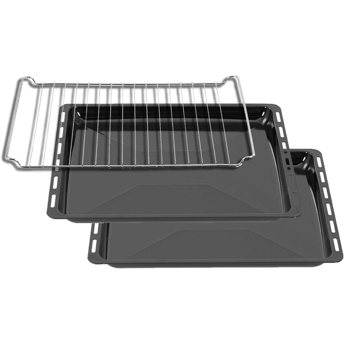 Емалевий деко для духовки ICQN 45,5x37,5x3 см, жирозбірник, сумісний з Bosch, Siemens, Neff, Constructa, Flavel, Simfer, подвійний набір з решіткою, стійкий до подряпин і корозії