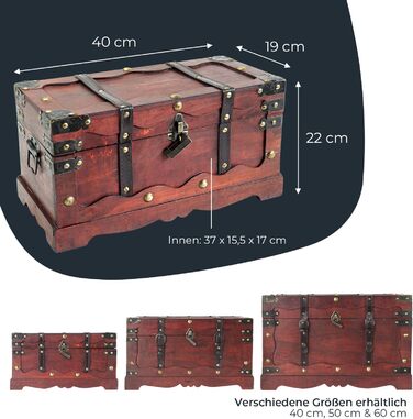 Велика дерев'яна скриня HMF 6400-140 з замком, 40x19x22 см, Франція