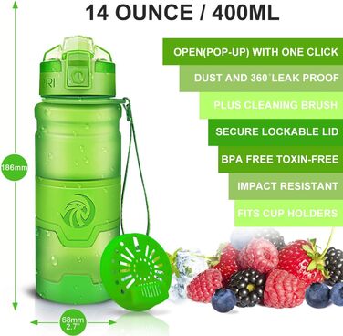 Дитяча спортивна пляшка для води ZORRI, 400/500/700/1000 мл, з фільтром, BPA-free, екологічний тритан
