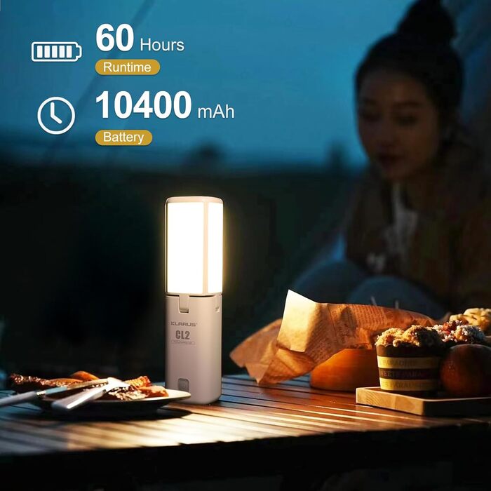 KLARUS CL2 Мультифункціональна кемпінг-лампа 10000 мА·год, LED ліхтар із 8 режимами, 750 лм, захист IPX5 для намету, риболовлі, туризму