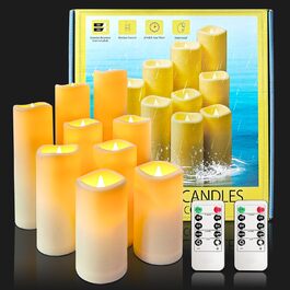 Світлодіодні безпечні свічки Candlesee, набір з 9 шт., водонепроникні, на батарейках, з ефектом мерехтіння та таймером, з пультом ДУ для балконів, ліхтарів, дому, весільного декору