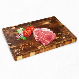 Дошка для нарізання з масиву акації Oleio, з соковитоком і боковими ручками, велика 53x38x3 см, трaншировочна і сервірувальна дошка