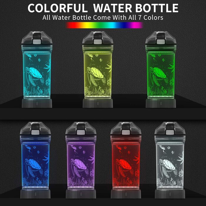 Дитяча пляшка для води з 3D LED черепахою, Tritan, 400 мл, BPA Free, оригінальна, для школи та подорожей, подарунок для дівчаток і хлопчиків