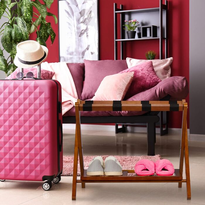 Дерев'яна складна підставка для валіз Relaxdays, 2 полиці, 54,5×66×44,5 см, для готелів, біла/натуральна