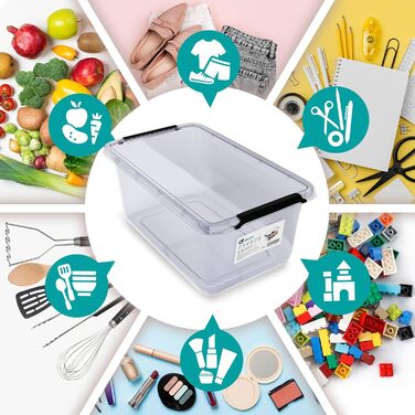 Набір з 6 пластикових контейнерів Deuba 5 л з кришкою, прозорі, харчові, BPA Free, для зберігання, стійкі до складання, для кухні та спальні