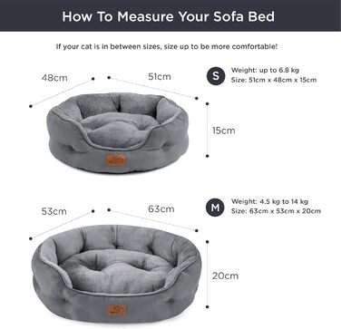 Ліжко для котів BEDSURE, сіре, 63x53x20 см, з двосторонньою подушкою, м'яке та пране, лежанка для котів і малих собак