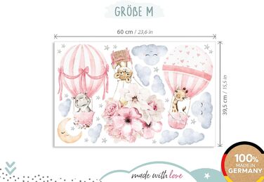 Настінний набір наклейок Little Deco для дитячої кімнати – тварини, повітряна куля, квіти, декор для стін, кімнати для дівчаток, DL658-4, розмір М (79x51 см)