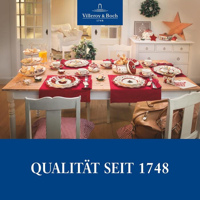 Villeroy & Boch Toy's Delight – набір тарілок 8 шт., порцеляна, святковий набір для різдвяного столу, обідні та сніданкові тарілки з новорічним малюнком, сервіз на 8 персон