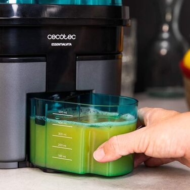 Електрична соковижималка для цитрусових Cecotec EssentialVita Twice Black, 90 Вт, подвійний прес, фільтр для м'якоті, склянка 500 мл, придатна для миття в посудомийній машині