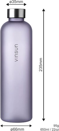 Пляшка для води VINSUN 650 мл лілова, тритан, герметична, без BPA, для спорту, велосипеда, школи, газованих напоїв