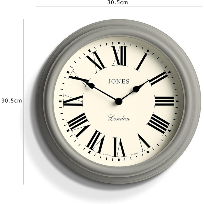 Настінний годинник JONES CLOCKS 30 см круглий зелений, римські цифри, класичний дизайн для кухні, вітальні або спальні