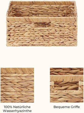 Кошик для зберігання StorageWorks з водяної гіацинти 42x33x19 см, плетений прямокутний кошик з подвійними ручками, натуральний