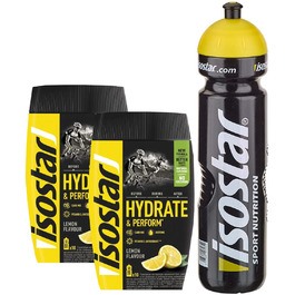 Ізотонічний напій Isostar Hydrate & Perform Лимон 2×400 г + пляшка 1000 мл, набір для спорту