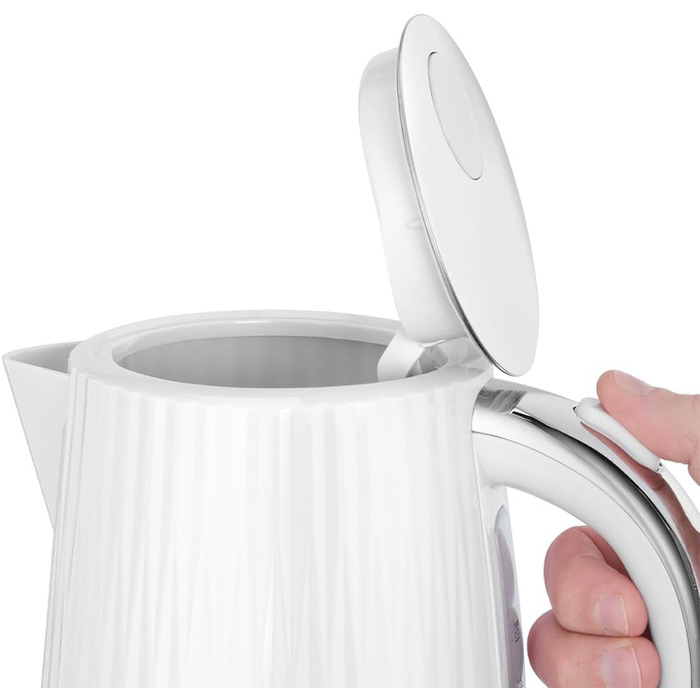 Електрочайник Russell Hobbs Eden 1,7 л 2400 Вт, білий, нержавіюча сталь, знімний фільтр, відкривання кришки кнопкою, індикатор рівня води, підсвітка, BPA free 27360-70