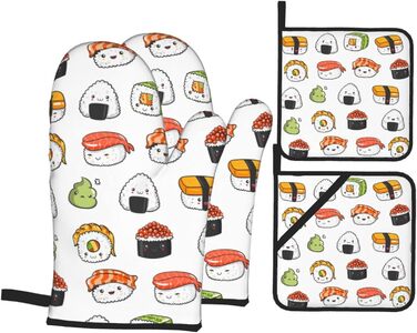 Японські кухонні рукавиці та прихватки Kawaii Sushi, набір 4 шт, термостійкі для кухні, готування, випікання, грилю