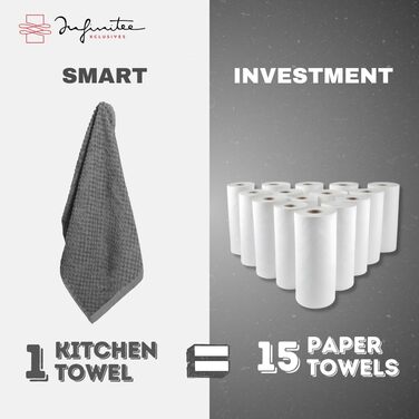 Преміальні кухонні рушники Infinitee, 6 шт., 100% бавовна, сірі, 38,1x63,5 см, махрові, для прибирання та сушіння посуду, щільність 425 г/м²