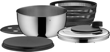 Сушарка для салату WMF Gourmet 25,4 см, нержавіюча сталь Cromargan, полірування, пластикове сито, підходить для посудомийної машини
