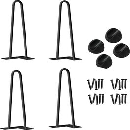 Набір з 4 металевих чорних ніжок для столу 40 см, шпилькові ніжки Hairpin Legs з підлоговими захисниками та гвинтами для журнальних столиків, табуретів і DIY меблів