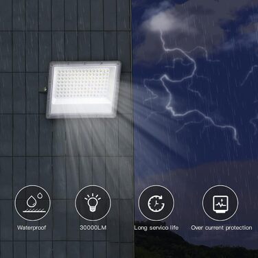 LED прожектор для вулиці 150Вт, 15000Лм, холодне світло 6000K, IP65, водонепроникний, для саду, тераси, гаража, майстерні, спортмайданчика