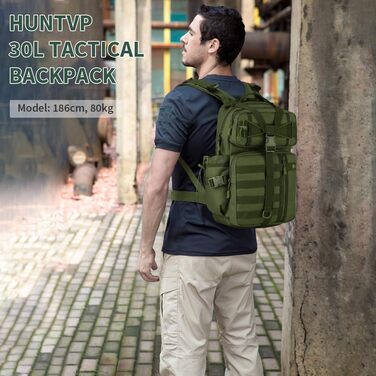 Військовий рюкзак HUNTVP 30 л, тактичний, водонепроникний, Molle, для чоловіків та жінок, спорт, подорожі, кемпінг, туризм, зелений