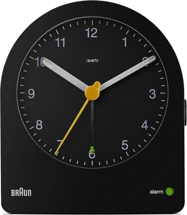 Braun Classic будильник аналоговий з підсвіткою, тихий кварцовий механізм, функція повтору, наростаючий сигнал, чорний, модель BC22B