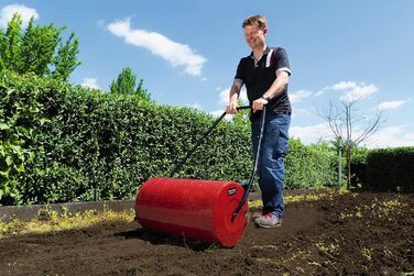 Валик для газону Einhell GC-GR 57, 57 см, металевий, з бічним заповненням водою або піском, регульований скребок, червоний