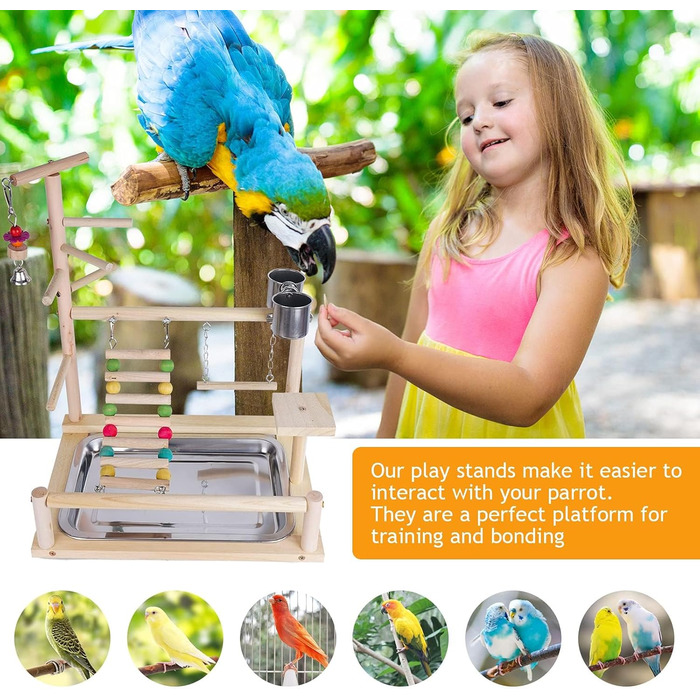 Ігровий стенд для папуг Parrot Playstand, дерев'яний майданчик для птахів, стенд для клітки хвилястого папуги та корелли, 37x26x44 см