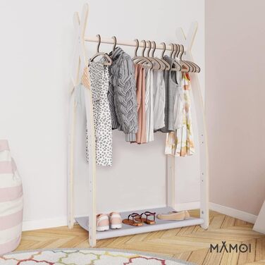 Дитяча вішалка-стійка MAMOI для одягу, екологічна, 106x95x32 см або 53x95x32 см, гардероб для дитячої кімнати, 1 модуль, біло-сіра, виготовлена в ЄС