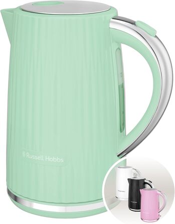 Електрочайник Russell Hobbs Eden 1,7 л, 2400 Вт, білий, з нержавіючої сталі, знімний фільтр від накипу, кнопка відкриття кришки, індикатор рівня води, підсвічування, BPA-free, 27360-70 (пісташковий)