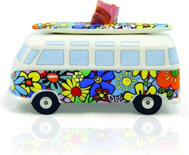 Скарбничка BRISA VW у формі свині з серфбордом, дизайн автобуса Volkswagen T1 Samba, Flower Power, кольорова