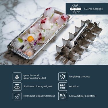Металева форма для льоду ECO Brotbox, 0,6 л, 18 кубиків, харчова нержавіюча сталь, без пластику, придатна для посудомийки
