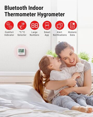 Цифровий гігрометр ThermoPro TP357-3 (3 шт), Bluetooth, 80 м, термометр для кімнати, додаток, індикатор вологості зі смайликом, для офісу, винного погребу, теплиці