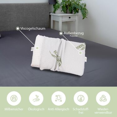 Ортопедична подушка для дітей MaxxGoods з в'язкопружного гелевого пінополіуретану з чохлом Aloe Vera та бавовняним внутрішнім покриттям, 50×30×5 см – подушка для немовлят і малюків