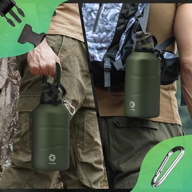 Термобутилка з нержавіючої сталі Fjbottle 1900 мл, магнітна кришка, без BPA, подвійні стінки, для газованої води, спортивна фляга для університету, фітнесу, кемпінгу, активного відпочинку, зелена