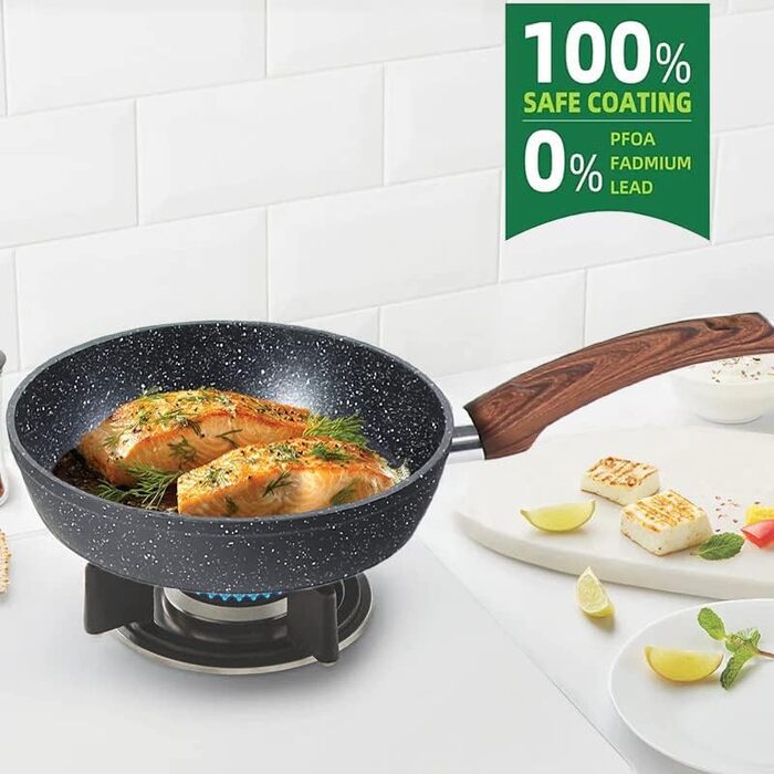 Набір індукційних каструль і сковорідок Kitchen Academy, 12 предметів, чорний граніт, антипригарне покриття, без PFOA і PFOS