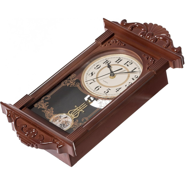 Вінтажний настінний годинник Clockswise з маятником, імітація дерева, пластиковий, на батарейках, декоративний, коричневий, для офісу, дому, вітальні, кухні чи їдальні