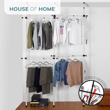 Міцна трирівнева висувна штанга для одягу House of Home, регульована штанга для шафи, заміна штанги, органайзер для зберігання одягу (двоспальне ліжко)