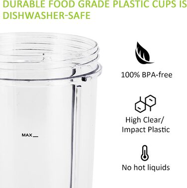 Набір з 2 чаш для блендера NutriBullet Pro 900/600 Вт, 710 мл, з 2 кришками, BPA Free, для смузі, запасні частини