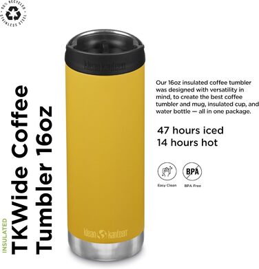 Термобутилка Klean Kanteen TKWide 473 мл для напоїв, колір жовтий (Marigold), чоловіча