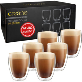 Набір склянок Creano PREMIUM 400 мл, подвійні стінки, 6 шт, для латте і капучино, гастрономічна якість, термостійкі, для посудомийної машини