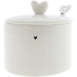Керамічна цукорниця Bastion Collections Relief Heart з кришкою та ложкою, біло-чорна, 10 см