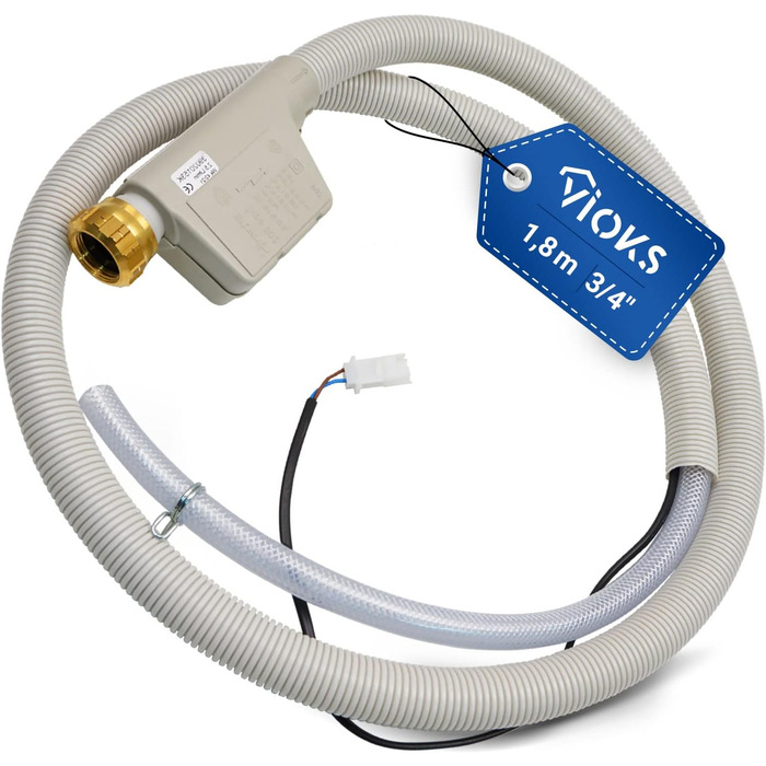 Шланг Aquastop для посудомийної машини 1,8 м VIOKS, заміна для Miele 10499864 7638501 5268990 10499862 7638500, з водозапобіжником, підключення 3/4 дюйма, сумісний з Mondia, Meteor, EuroStar