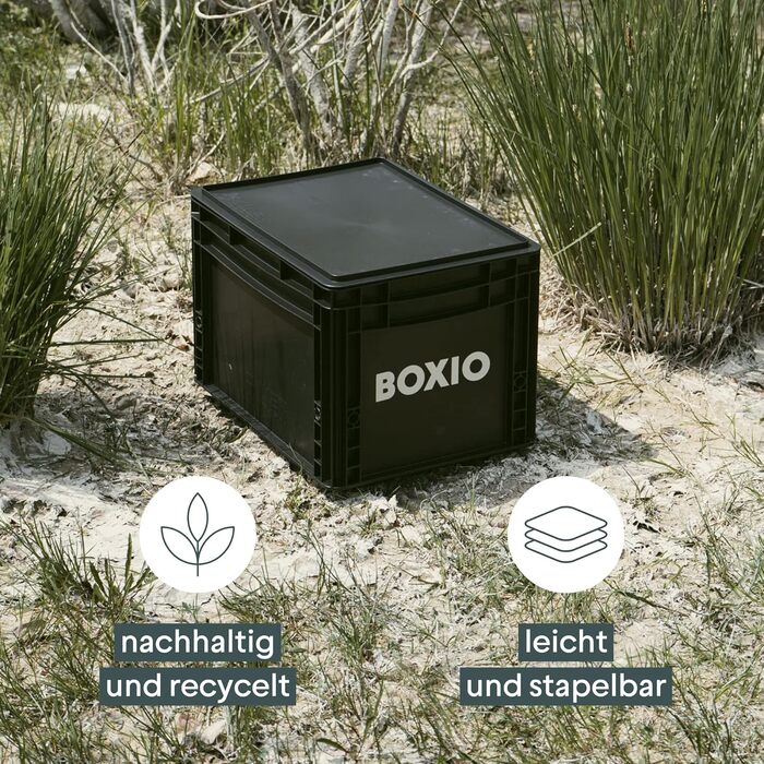 BOXIO SOLO: Пластикова ящик з кришкою 40x30x28 см, для зберігання, транспортування, кемпінгу, човна, гаража або саду, стелажна, сумісна з іншими євробоксами
