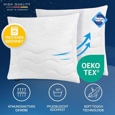 Подушка LILENO HOME 80x80 см [набір 2 шт.] – гіпоалергенна, антибактеріальна, для здорового сну, придатна для прання при 95°C, для алергіків