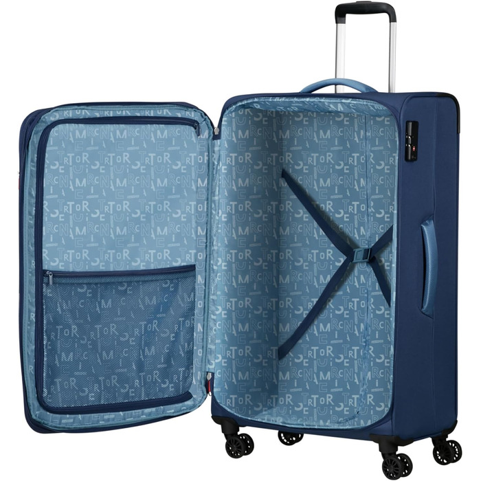 Валіза American Tourister Pulsonic Spinner L 81 см, розширювана, 113/122 л, синя (Combat Navy), для подорожей