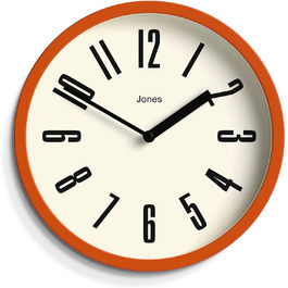Настінний годинник JONES CLOCKS 20 см, ретро, помаранчевий, легке читання, для кухні, офісу, дитячої кімнати