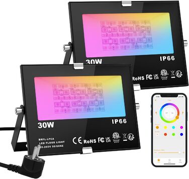 Розумний RGB LED прожектор ChangM 30W, 4 шт, Bluetooth керування, IP66, водонепроникний, для вулиці, саду, 16 млн кольорів